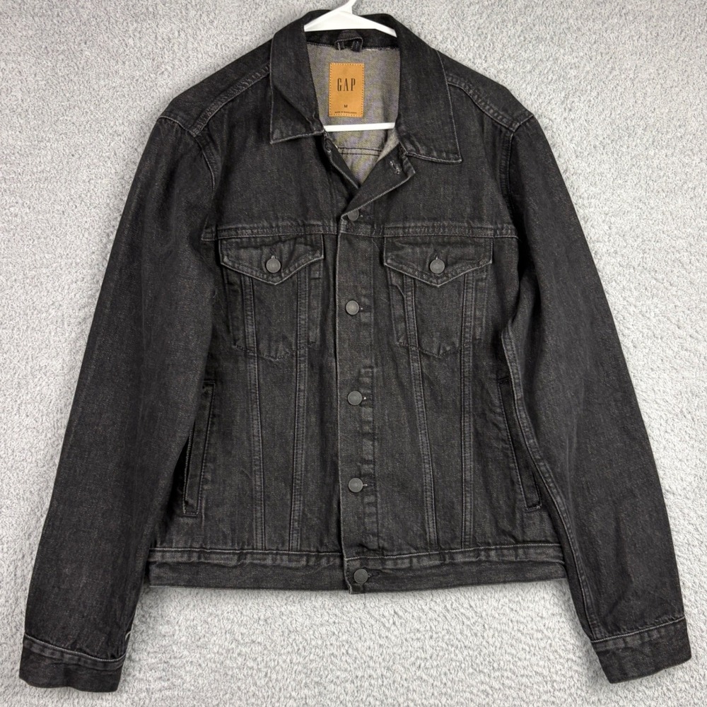 Gap Denim Jacket Mens Medium Black Trucker Short Casual Cowboy Western Outdoor